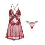 Sexy See-Through Backless Plus Size Cami Slip Dress, Embroidered Women Loungewear Set 1899 - Image 3